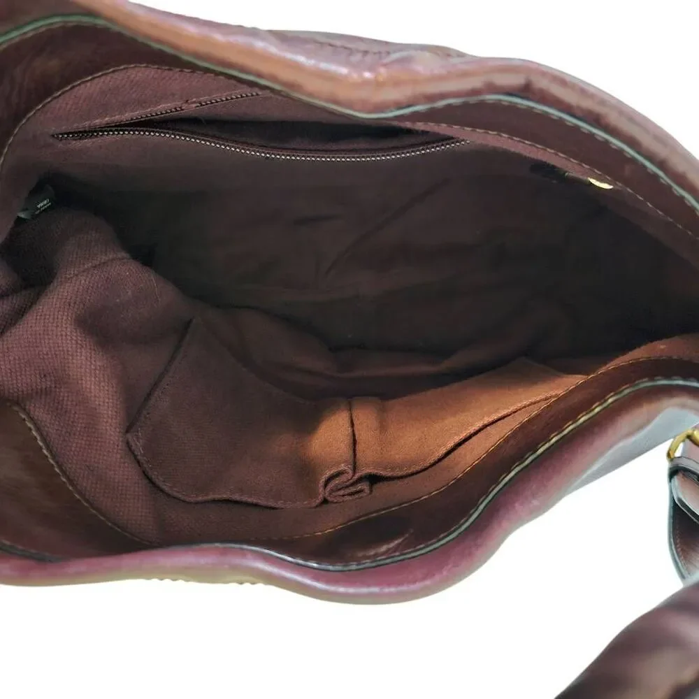 Frye large leather hobo bag, reddish brown.